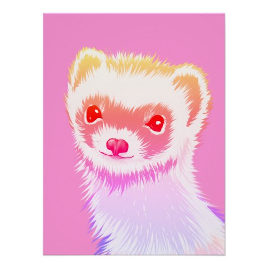 Pastel Rainbow Ferret - Cute Pink Pet Art Poster (Vorderseite)