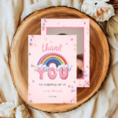 Pastel Rainbow First Birthday Thank You Photo Card Dankeskarte