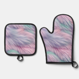 Pastel Rainbow Fur Ofenhandschuh & Topflappen-Set