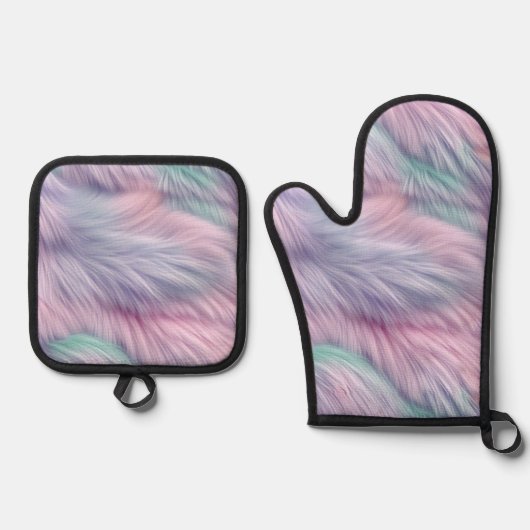Pastel Rainbow Fur Ofenhandschuh & Topflappen-Set (Vorderseite)