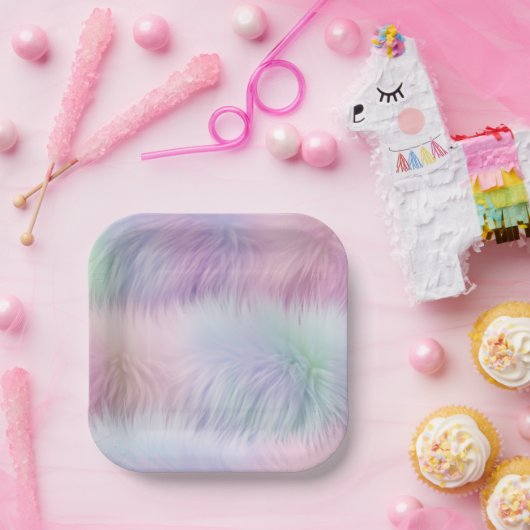 Pastel Rainbow Fur Pappteller (Party)