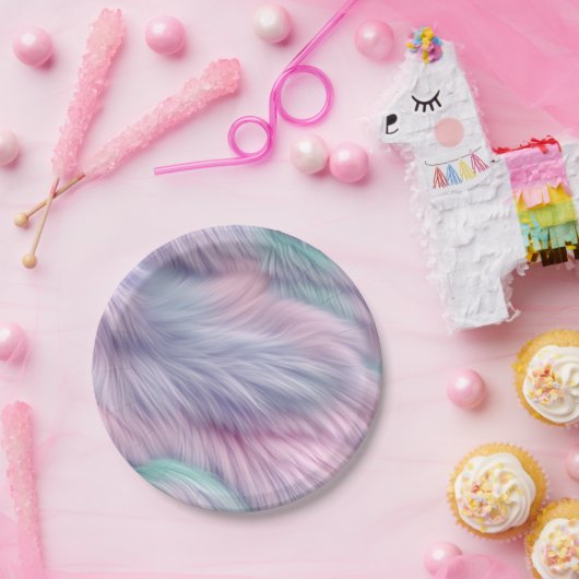 Pastel Rainbow Fur Pappteller (Party)