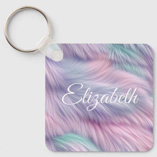 Pastel Rainbow Fur Schlüsselanhänger (Vorderseite)