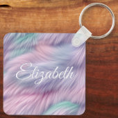 Pastel Rainbow Fur Schlüsselanhänger (Rückseite)