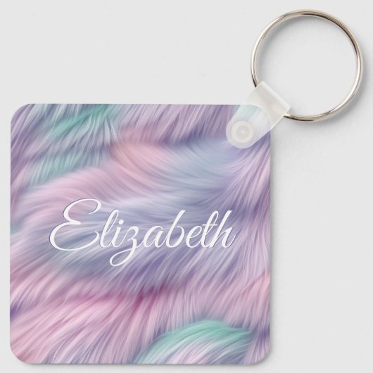 Pastel Rainbow Fur Schlüsselanhänger (Rückseite)