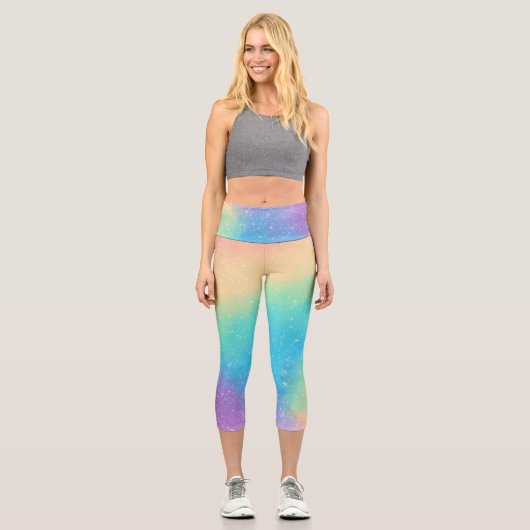 Pastel Rainbow Galaxy Capri Leggings (Vorderseite)