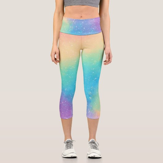 Pastel Rainbow Galaxy Capri Leggings (Vorderseite)