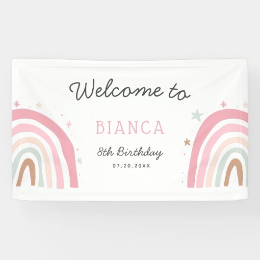 Pastel Rainbow Geburtstagsparty Willkommen Banner (Horizontal)