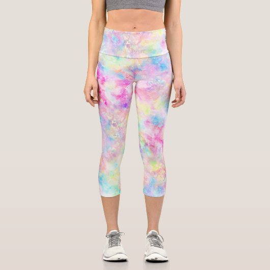 Pastel Rainbow Gefärbte Krawatte Wasserfarbe Capri Leggings (Vorderseite)
