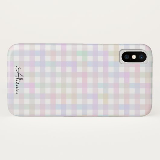 Pastel Rainbow Gingham Personalisiert Phone Case (Rückseite (Horizontal))