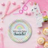 Pastel Rainbow Gingham Welcome Baby Shower Pappteller (Party)