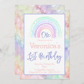 Pastel Rainbow Girl 1. Geburtstag Geometrische Gre Einladung (Vorne/Hinten)
