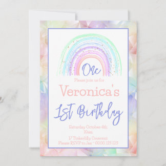 Pastel Rainbow Girl 1. Geburtstag Geometrische Gre Einladung