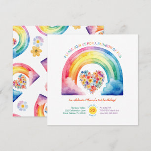 Pastel Rainbow Girl Geburtstag mit Wolken Einladung