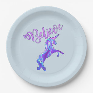 Pastel Rainbow Glauben Unicorn Pappteller