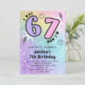 Pastel Rainbow Glitter 6 7 Girl Birthday Party  Einladung (Stehend Vorderseite)