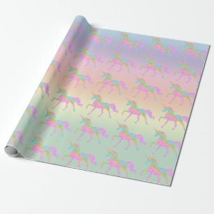 Pastel Rainbow Glitzer Einhornverpackungspapier Geschenkpapier