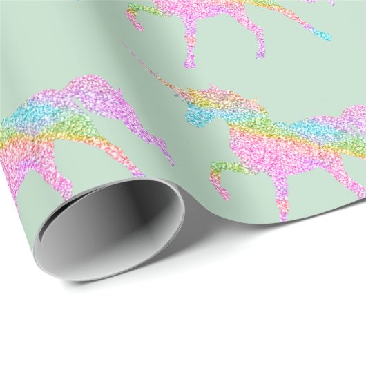 Pastel Rainbow Glitzer Einhornverpackungspapier Geschenkpapier (Rolleneckpunkt)