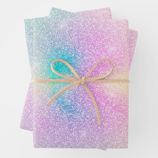 Pastel Rainbow Glitzer Gradient Geschenkpapier Set (Beispiel)