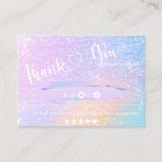 Pastel Rainbow Glitzer Iridescent Danke, Busine Visitenkarte (Vorderseite)