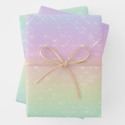 Pastel Rainbow Glitzern Muster Geschenkpapier Set (Beispiel)
