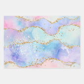 Pastel Rainbow & Gold Glitzer Agate Geschenkpapier Set (Vorderseite 2)