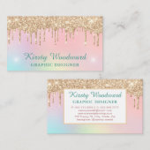 Pastel Rainbow Gradient & Gold Drilling Glitzer Visitenkarte (Vorne/Hinten)