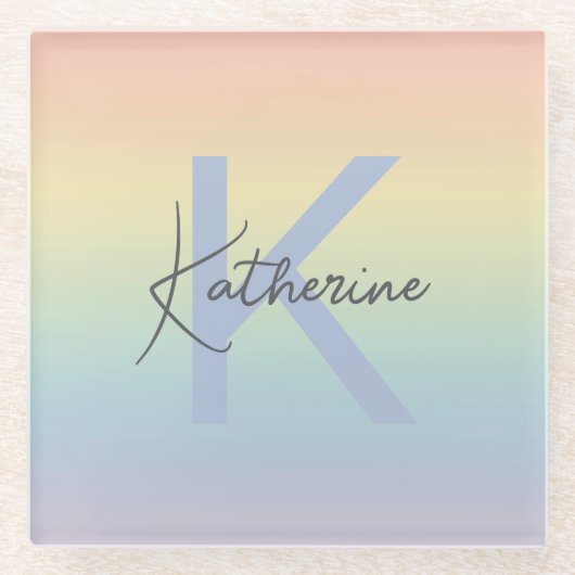 Pastel Rainbow Gradient Monogram Glasuntersetzer (Vorderseite)