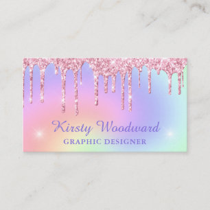 Pastel Rainbow Gradient & Pink Driving Glitzer Visitenkarte