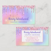 Pastel Rainbow Gradient & Pink Driving Glitzer Visitenkarte (Vorne/Hinten)