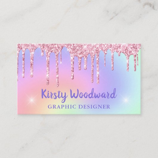 Pastel Rainbow Gradient & Pink Driving Glitzer Visitenkarte (Vorderseite)