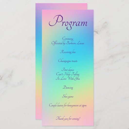 Pastel Rainbow Gradient Wedding Program Programm (Vorne/Hinten)