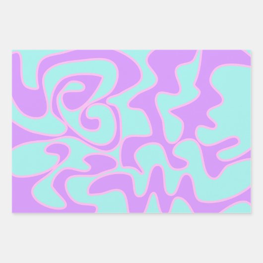 Pastel Rainbow Groovy Retro Fluid Art einzigartig Geschenkpapier Set (Vorderseite 2)