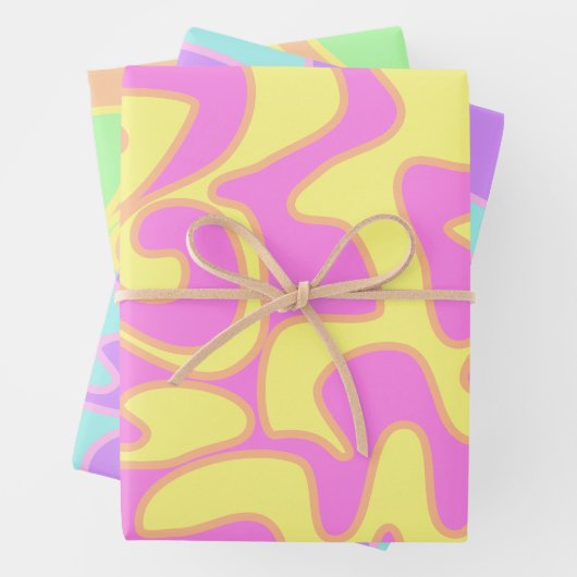 Pastel Rainbow Groovy Retro Fluid Art einzigartig Geschenkpapier Set (Beispiel)