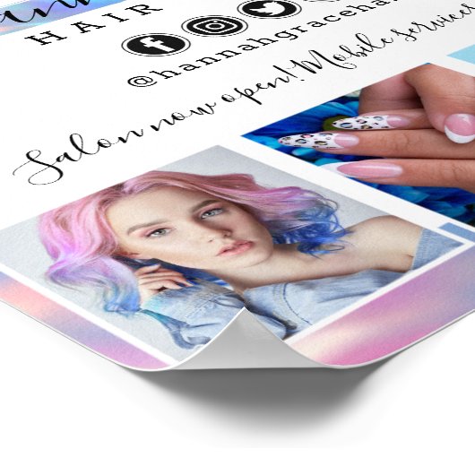 Pastel Rainbow Hair Nails Business Marketing Foto Poster (Ecke)