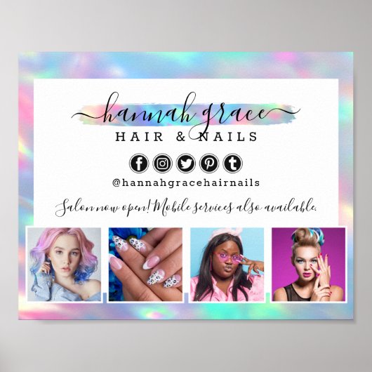 Pastel Rainbow Hair Nails Business Marketing Foto Poster (Vorne)