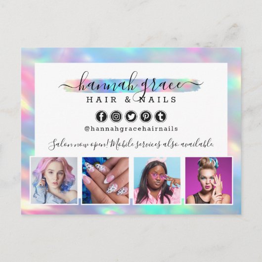 Pastel Rainbow Hair Nails Business Marketing Foto Postkarte (Rückseite)