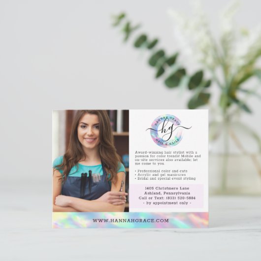 Pastel Rainbow Hair Nails Business Marketing Foto Postkarte (Stehend Vorderseite)