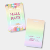 Pastel Rainbow Hall Pass Abzeichen für Lehrer Ausweis (Vorder- & Rückseite)