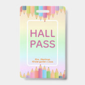 Pastel Rainbow Hall Pass Abzeichen für Lehrer Ausweis (Vorderseite)