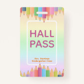 Pastel Rainbow Hall Pass Abzeichen für Lehrer Ausweis (Vorderseite)
