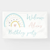 Pastel rainbow hart Baby Birthday Party Banner (Horizontal)