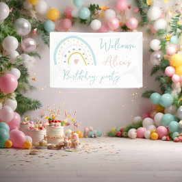 Pastel rainbow hart Baby Birthday Party Banner
