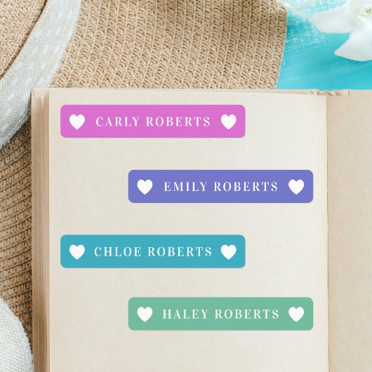 Pastel Rainbow Heart Kids Name Wasserdichte Labels Etiketten