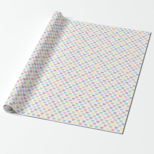 Pastel Rainbow Heart Pattern Wrapping Paper Geschenkpapier (Ungerollt)