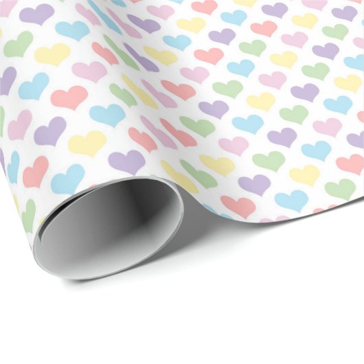 Pastel Rainbow Heart Pattern Wrapping Paper Geschenkpapier (Rolleneckpunkt)