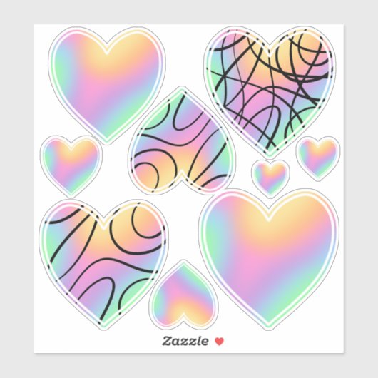 Pastel Rainbow Heart Stickers Aufkleber (Blatt)