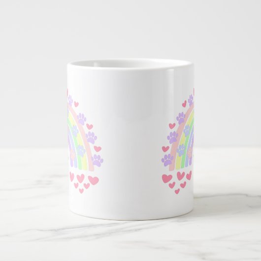 Pastel Rainbow Hearts Dog Paw druckt zweiteiliges Jumbo-Tasse (Vorderseite)