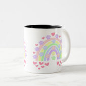 Pastel Rainbow Hearts Dog Paw Prints Zweifarbige Tasse (VorderseiteRechts)