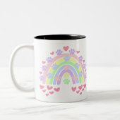 Pastel Rainbow Hearts Dog Paw Prints Zweifarbige Tasse (Links)